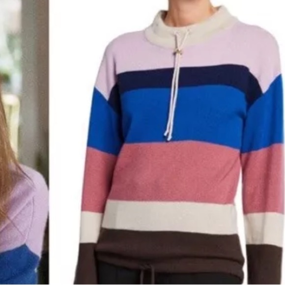 THEORY SWEATER STRIPED MOCK-NECK 100%CASHMERE PULLOVER Sz S MULTI COLOR …NWT - Picture 4 of 10
